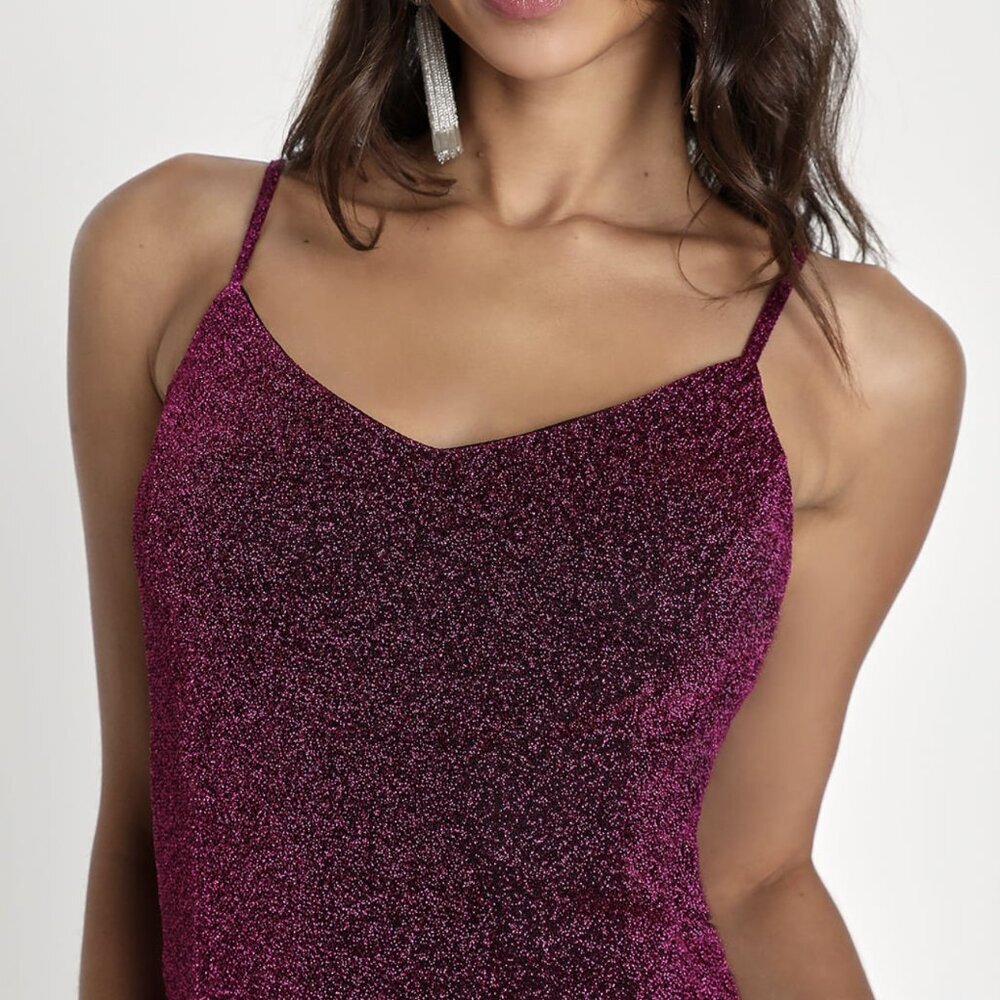 NWT Lulus Vamped Up Magenta Sparkly Sleeveless Mini Dress​ - Picture 3 of 8